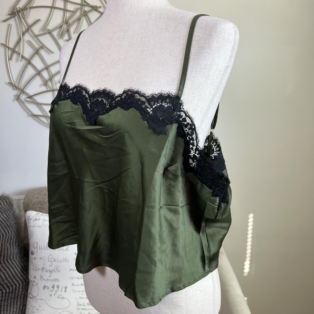 Victorias Secret Satin Lace Camisole Tank Top Green Lingerie Y2K Goth Coquette - Picture 2 of 8